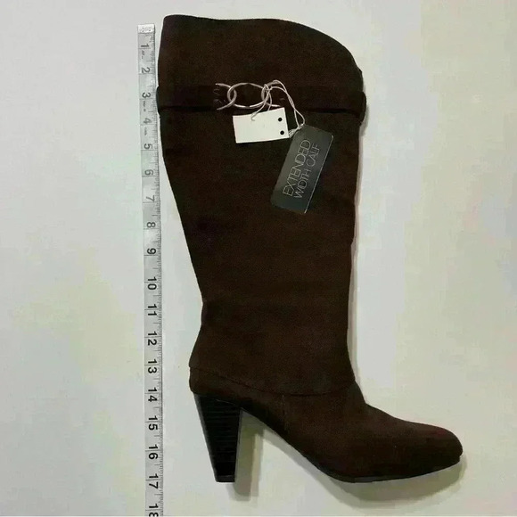 Predictions Women's Brown Suede Side Zipper Knee High Block Heel Boots Size 5.5 - Picture 4 of 13